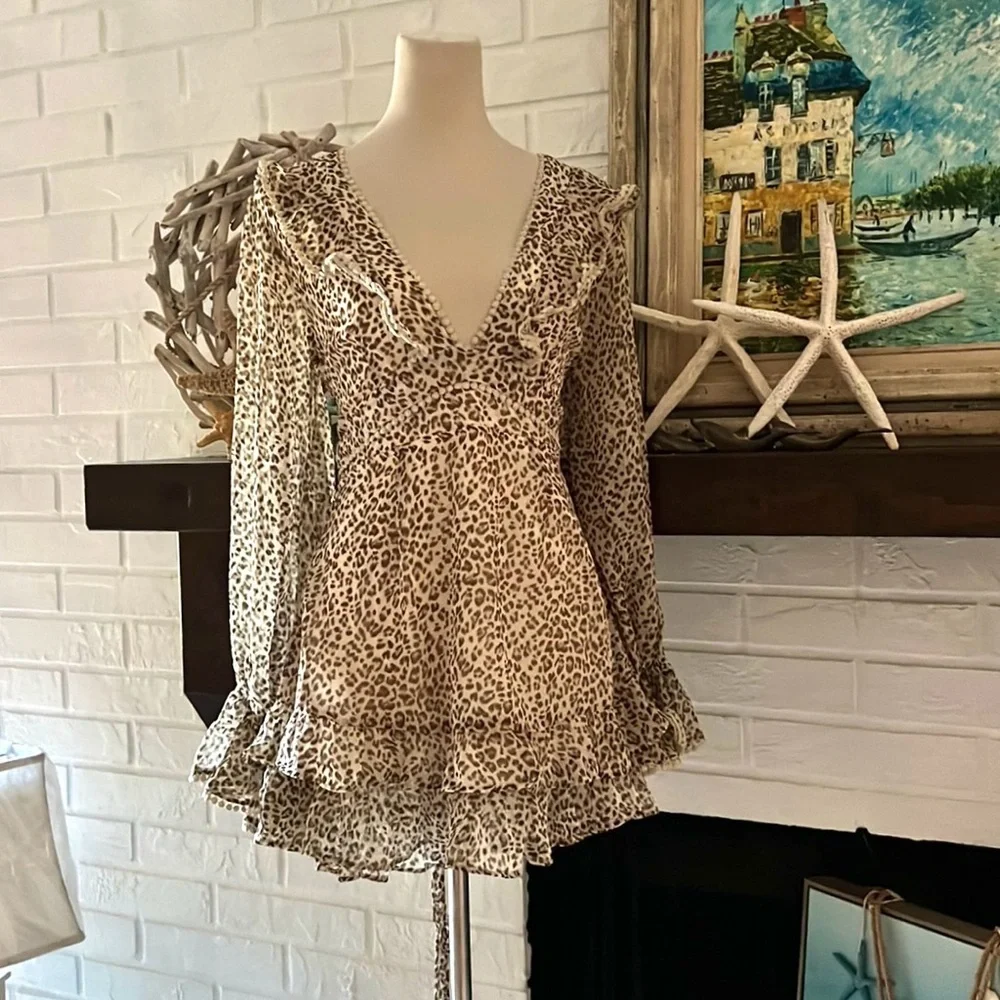 NWT,Anthropologie Mable, Instantly Slimming ruffle boho mini dress ,size Large - Picture 9 of 13